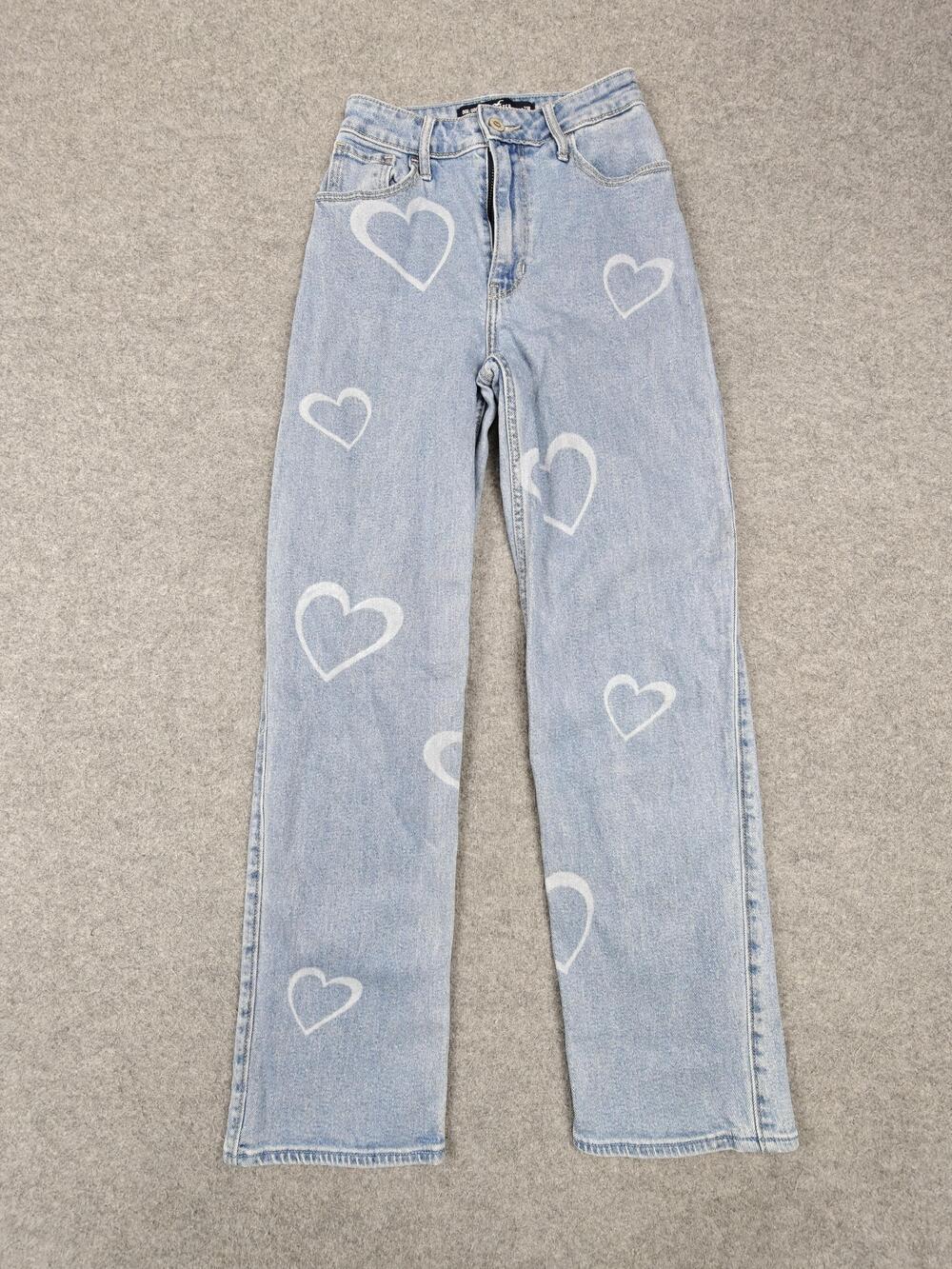 Hollister Jeans Womens 0 Blue Light Wash High Rise Straight Heart 32 Inseam